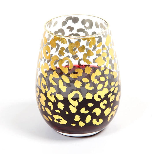 8 Oak Lane 8 Oak Lane Gold Leopard Stemless Wine Glass | CeCe's Home & Gifts