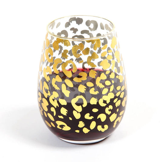 8 Oak Lane Gold Leopard Stemless Wine Glass - CeCe's Home & Gifts