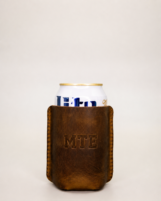 Personalized Hand-Sewn Leather Can Coolie