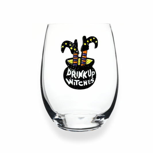 “Drink Up Witches” Jeweled Stemless Wine Glass