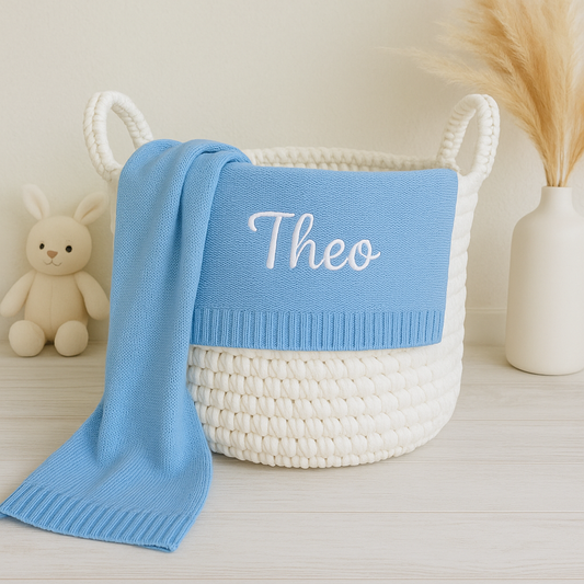 Monogrammed Blue Cotton Baby Blanket