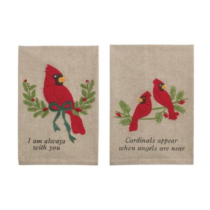 Mud Pie Cardinal Embroidered Hand Towel Set of 2