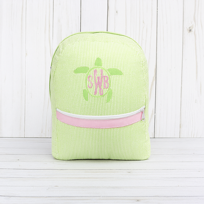 Monogrammed Sweet Pea Seersucker Medium Backpack