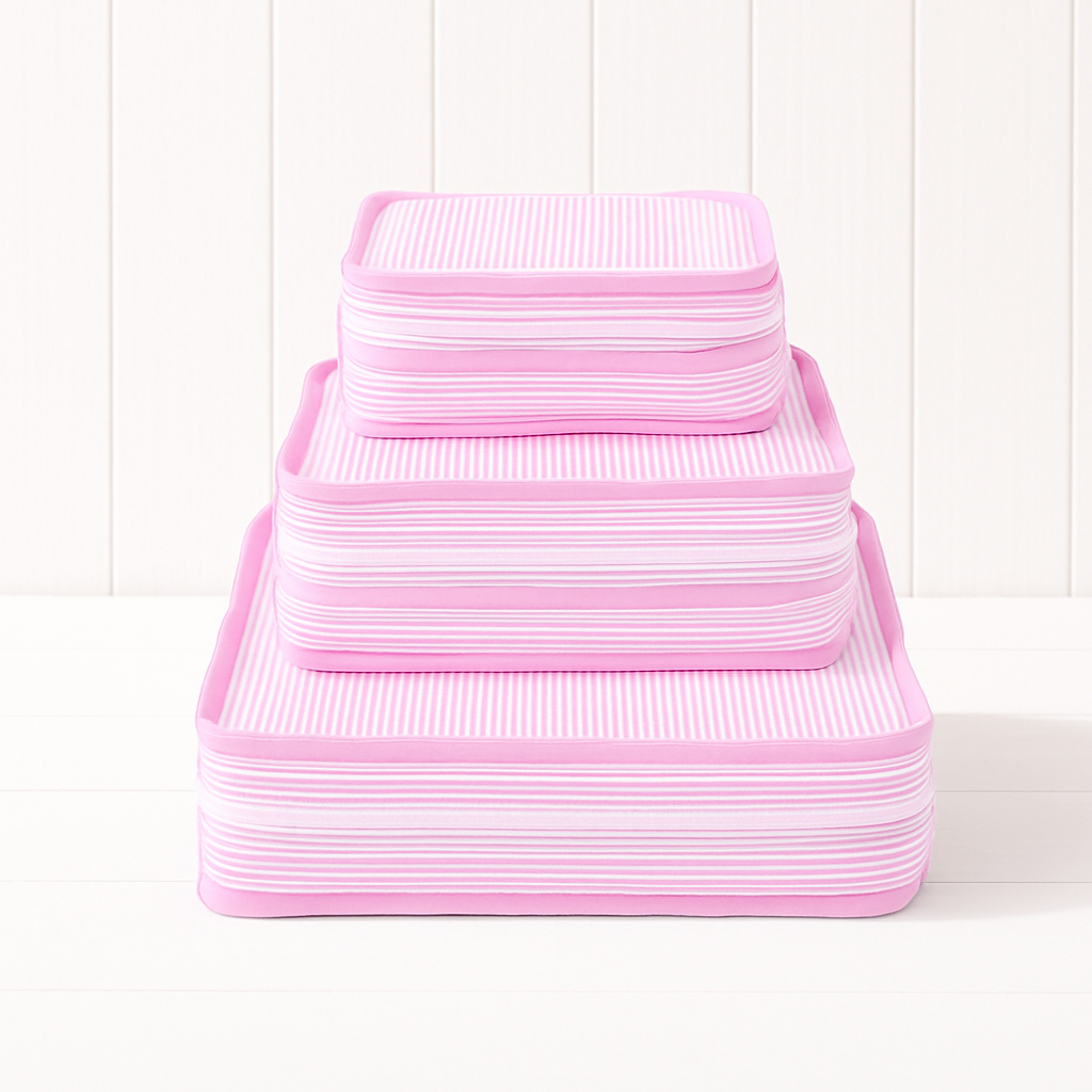 Monogrammed Pink & White Seersucker Stacking Set