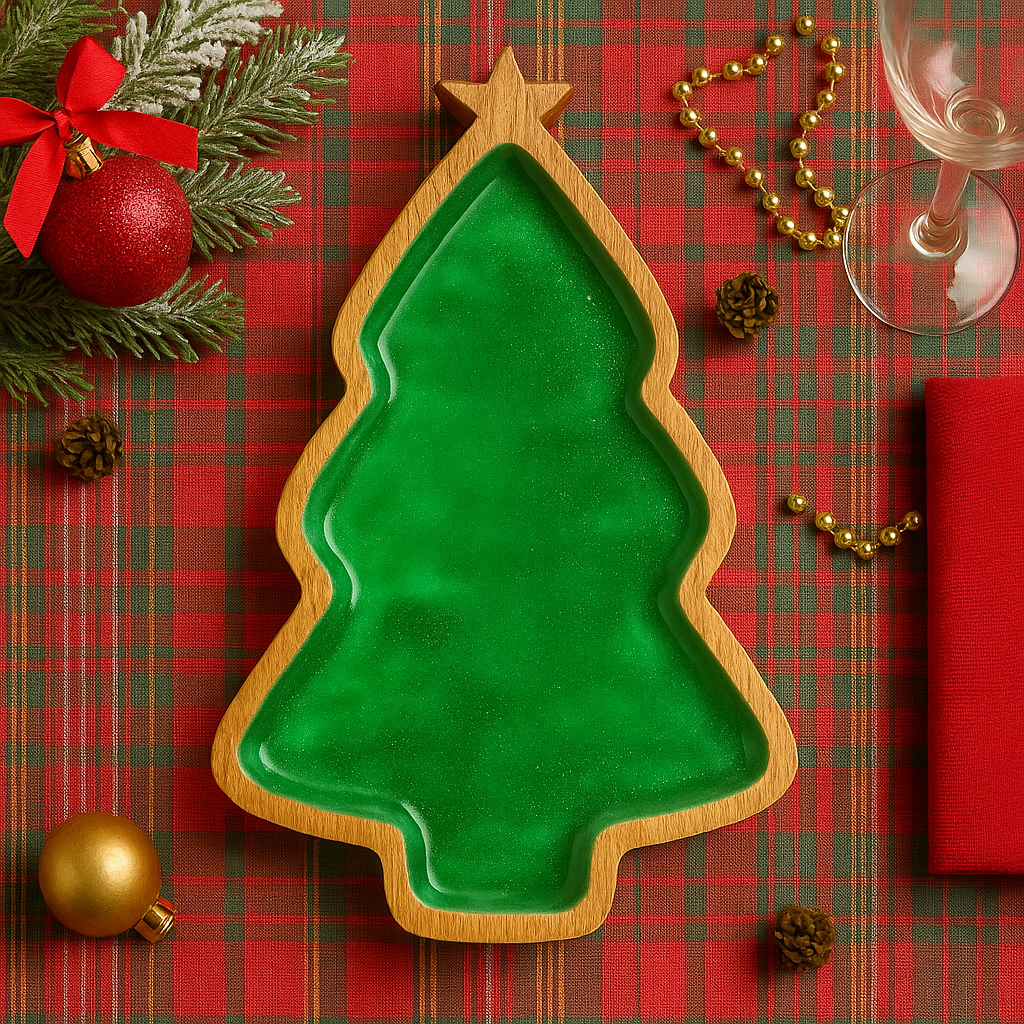 Green & Gold Speckle Christmas Mango Tray - 18"