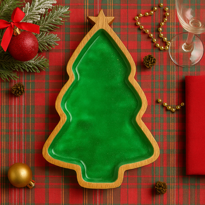 Green & Gold Speckle Christmas Mango Tray - 18"