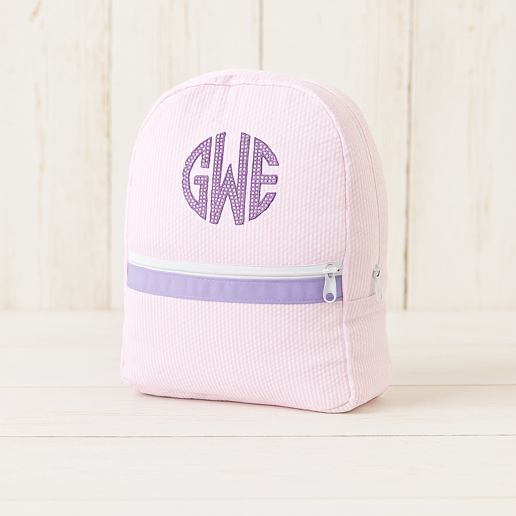 Monogrammed Princess Seersucker Medium Backpack