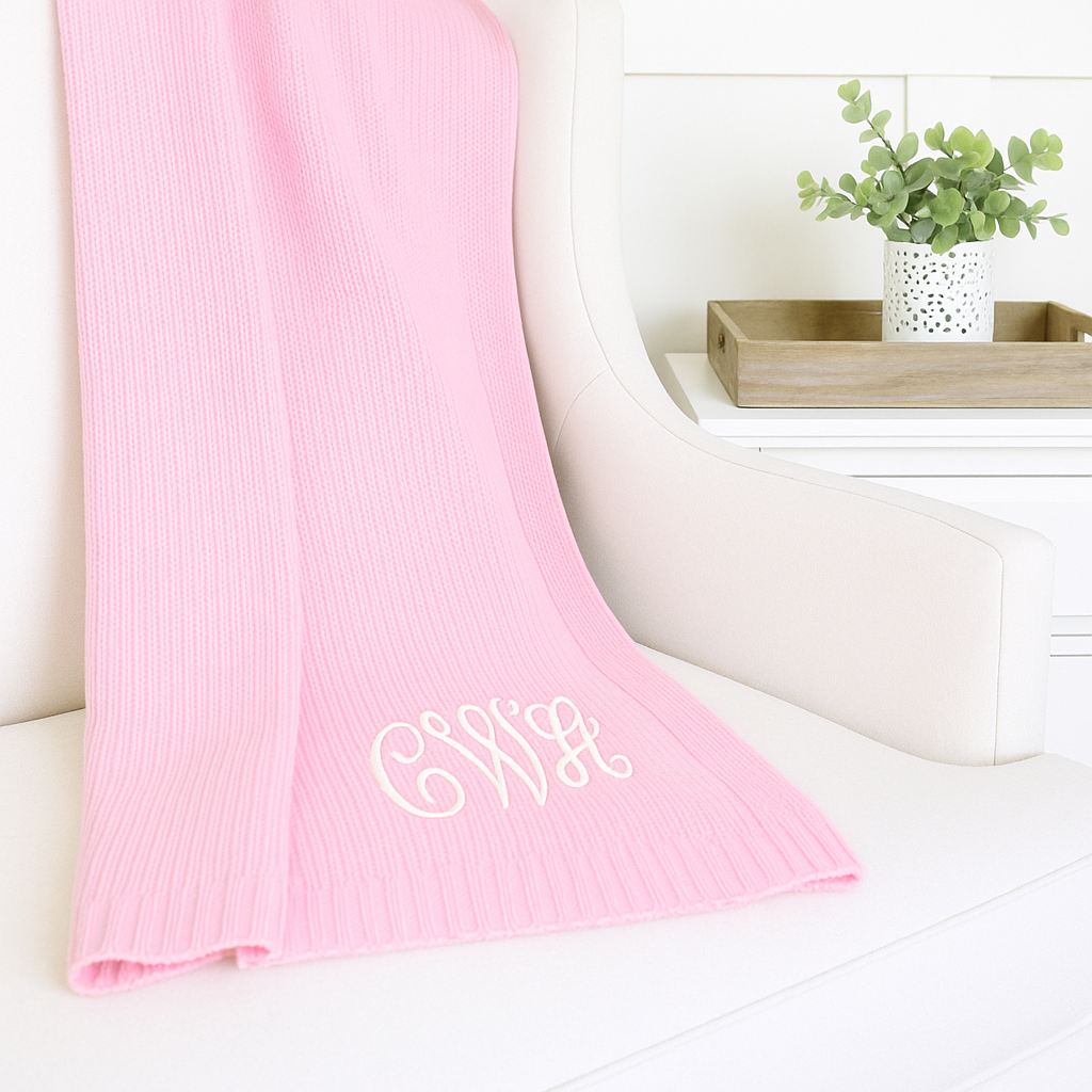 Monogrammed Pink Cotton Baby Blanket