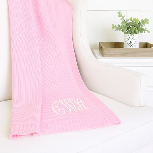 Monogrammed Pink Cotton Baby Blanket