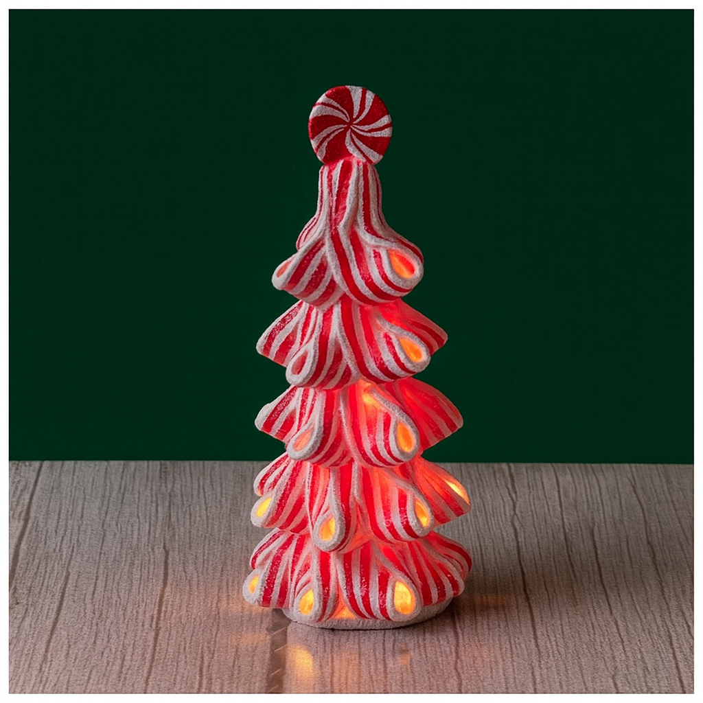 Peppermint Candy Stripe Tree Light-Up Sitter