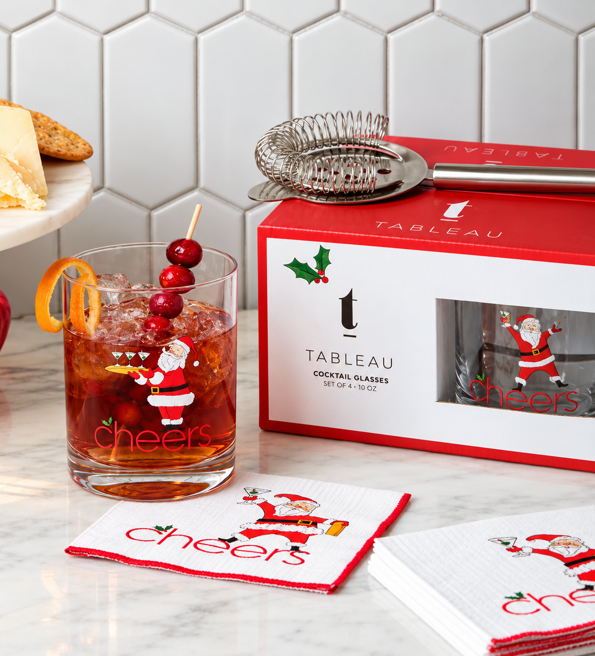 "Cocktails with Santa" Short Beverage Glass Gift Set