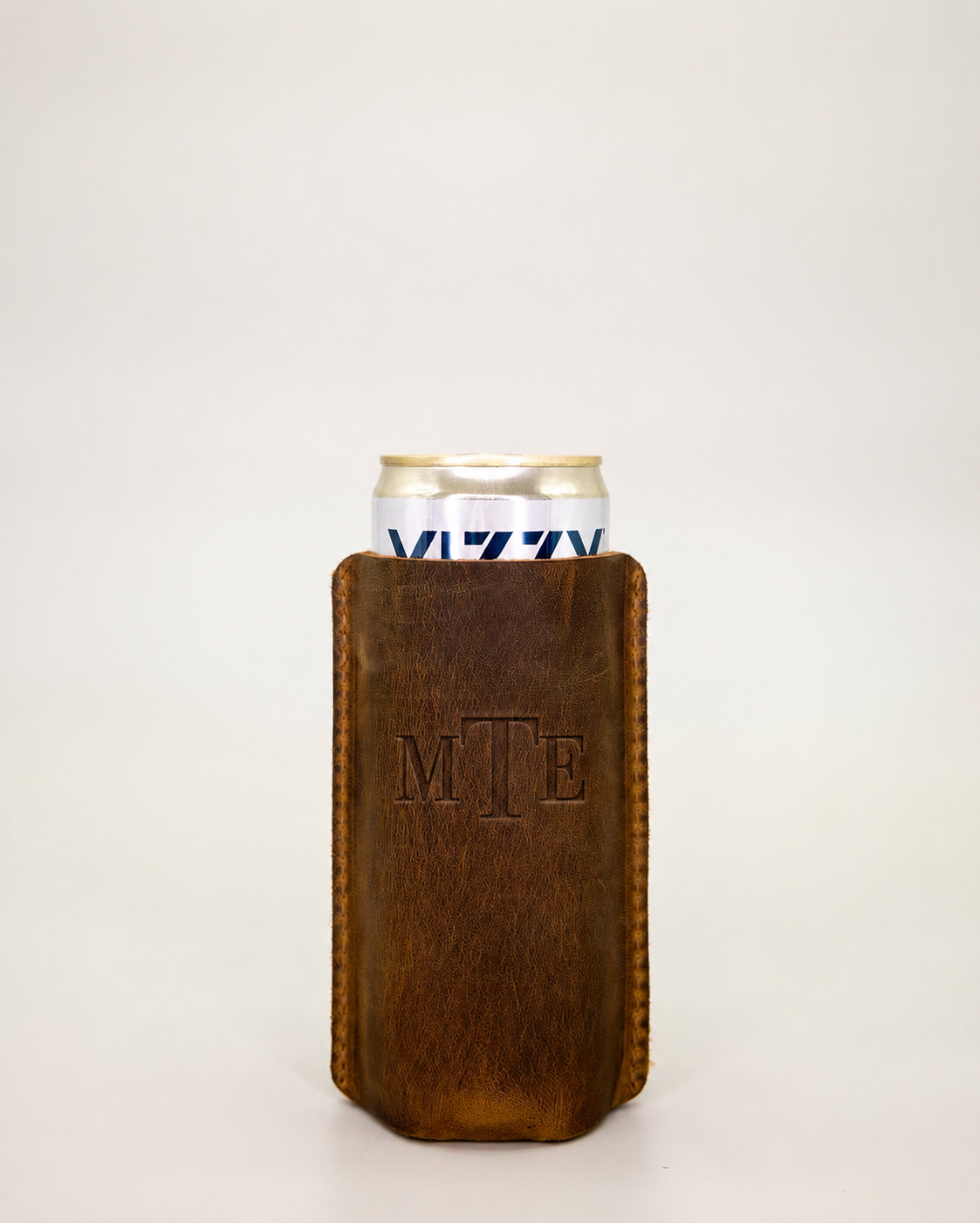 Personalized Hand-Sewn Leather Slim Can Coolie