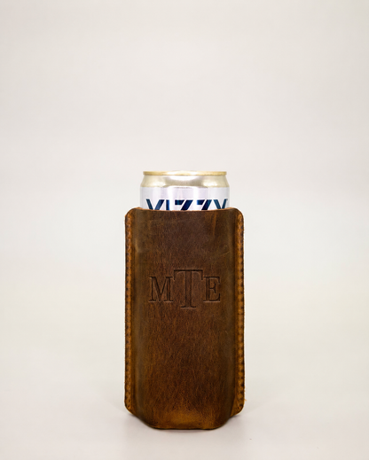 Personalized Hand-Sewn Leather Slim Can Coolie