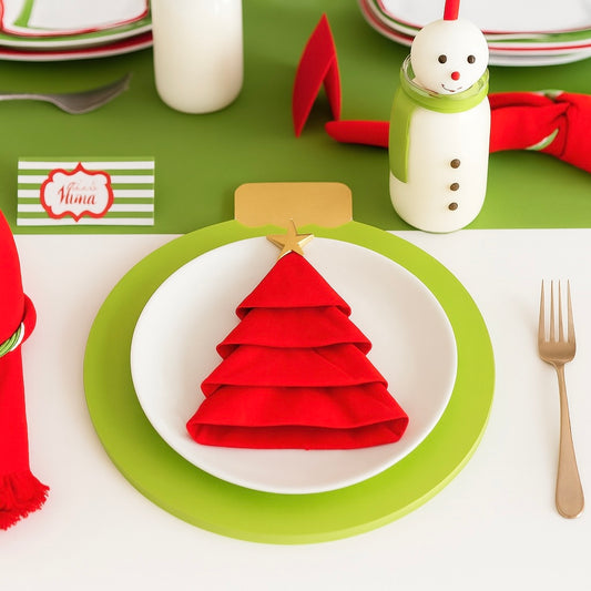 Handcrafted Green Ball Ornament Wooden Placemats - Set of 4