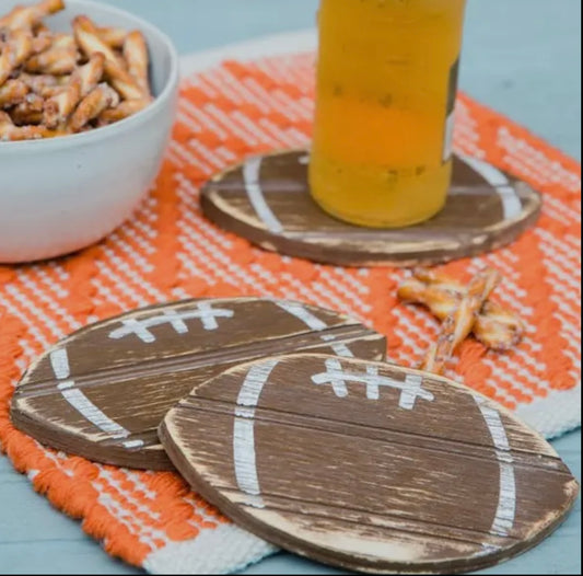 Handcrafted Wooden Football Coasters - Set of 4
