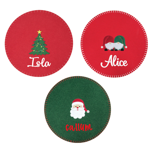 Personalized Holiday Gnome Felt Round Placemat