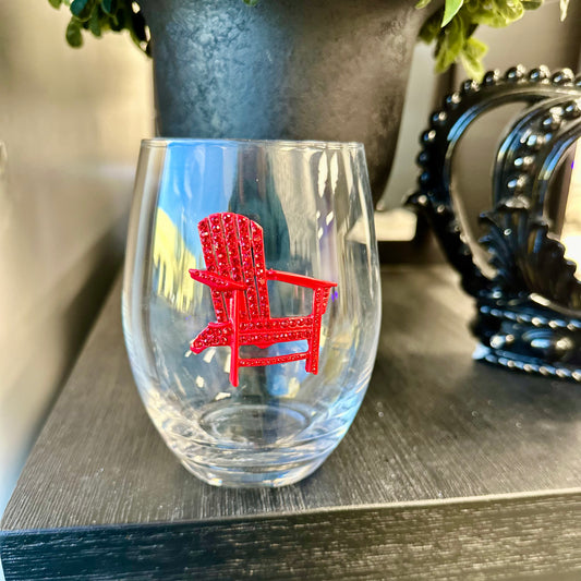 Red Adirondack Chair Jeweled Stemless Glassware