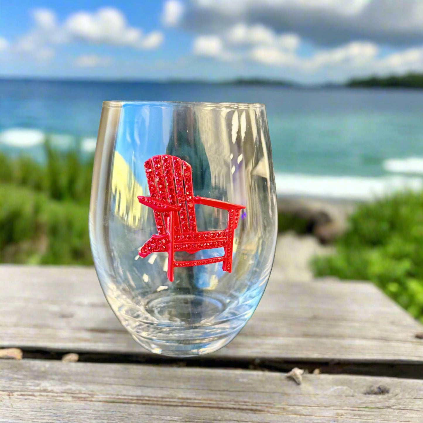 Red Adirondack Chair Jeweled Stemless Glassware