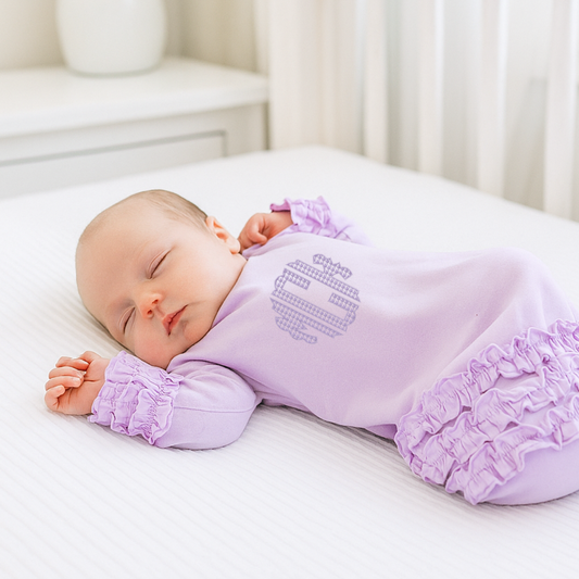 Monogrammed Lavender Ruffle Day Gown