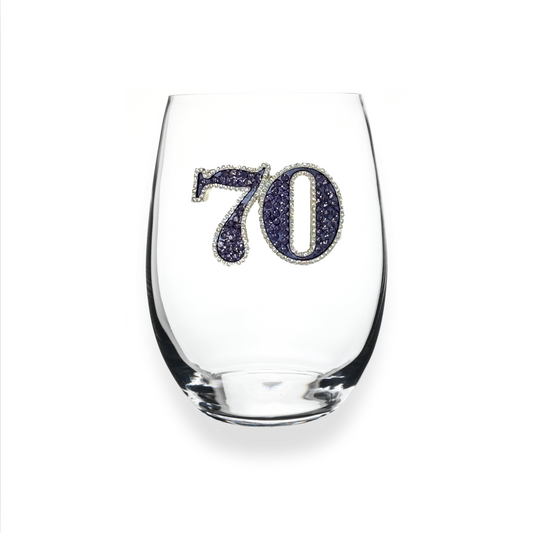 70th Birthday Jeweled Stemless Glassware