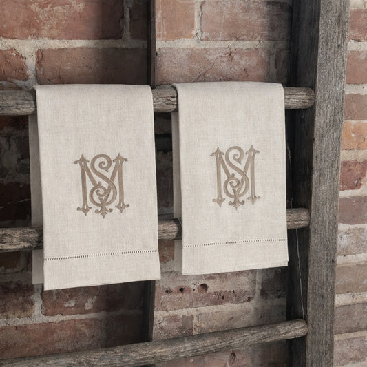 Chic Monogrammed Natural Linen Tea Towel - 2 Colors