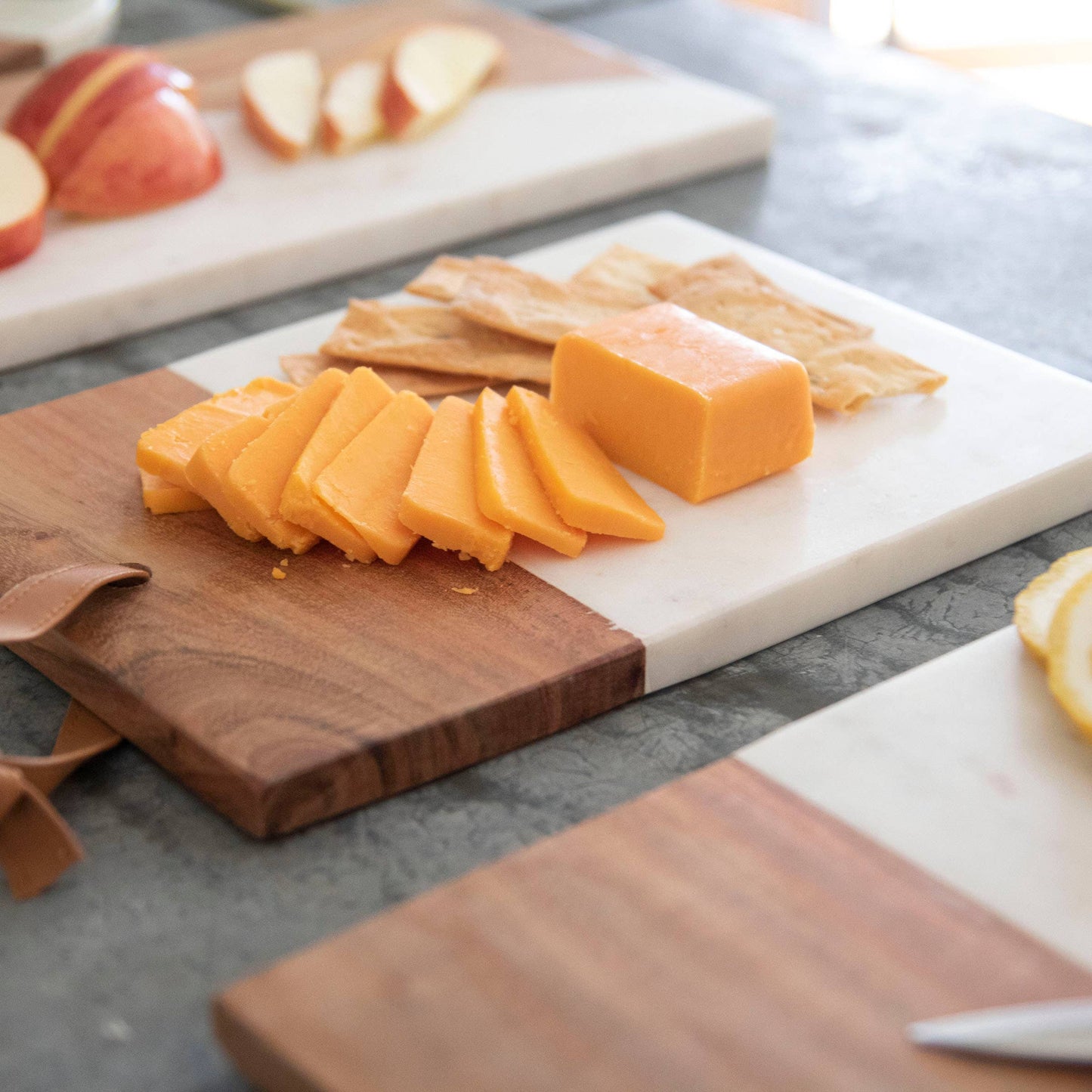 Personalized White Marble & Wood Cutting Board