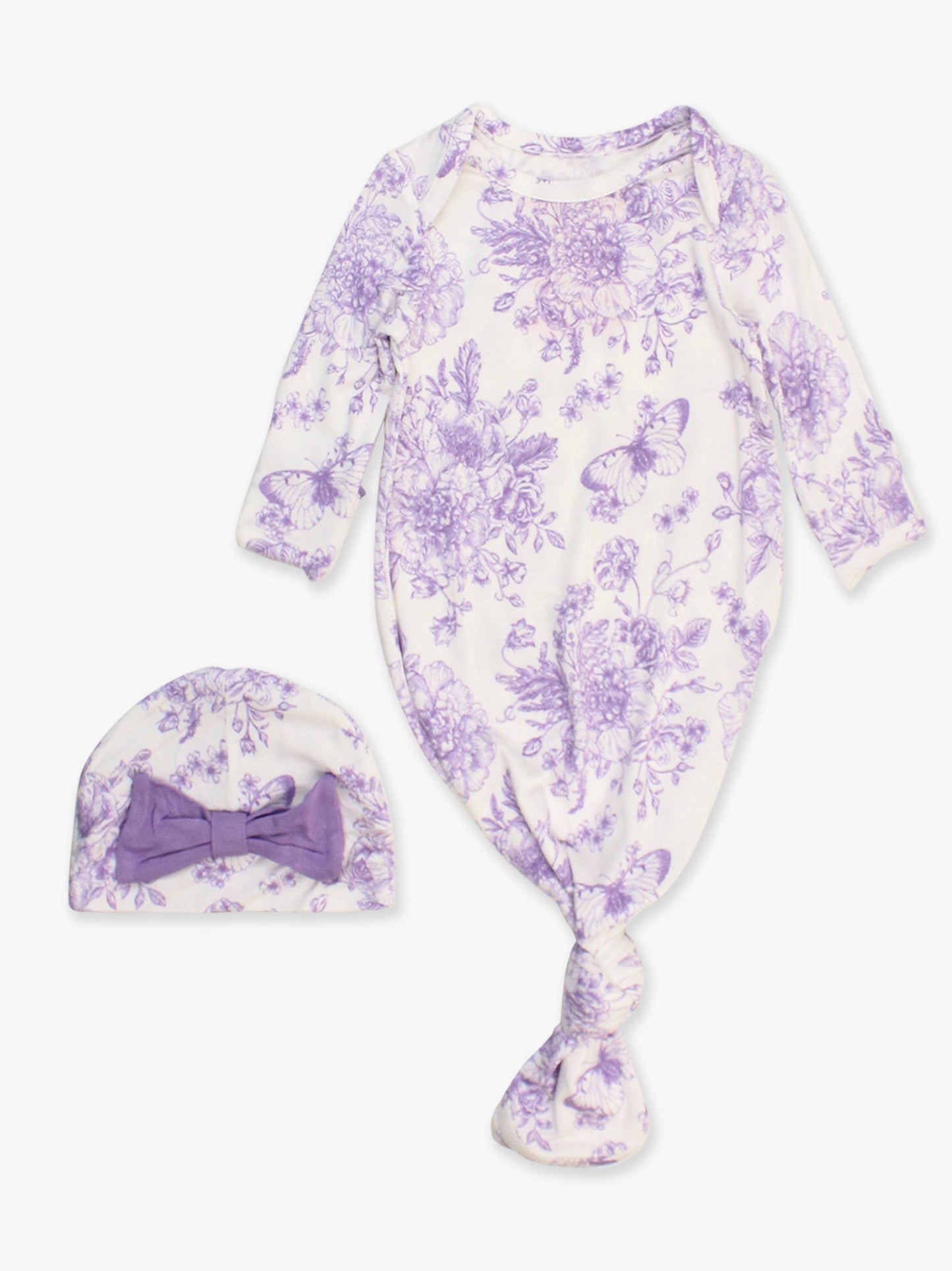 Newborn Purple Toile Bamboo Knotted Gown Set