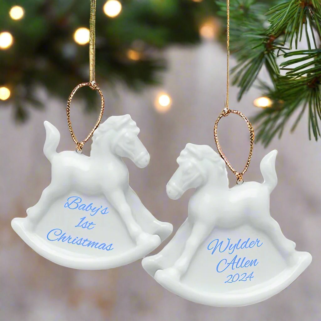 Baby Boy's 1st Christmas Rocking Horse Ornament - Personalized - CeCe's Home & Gifts