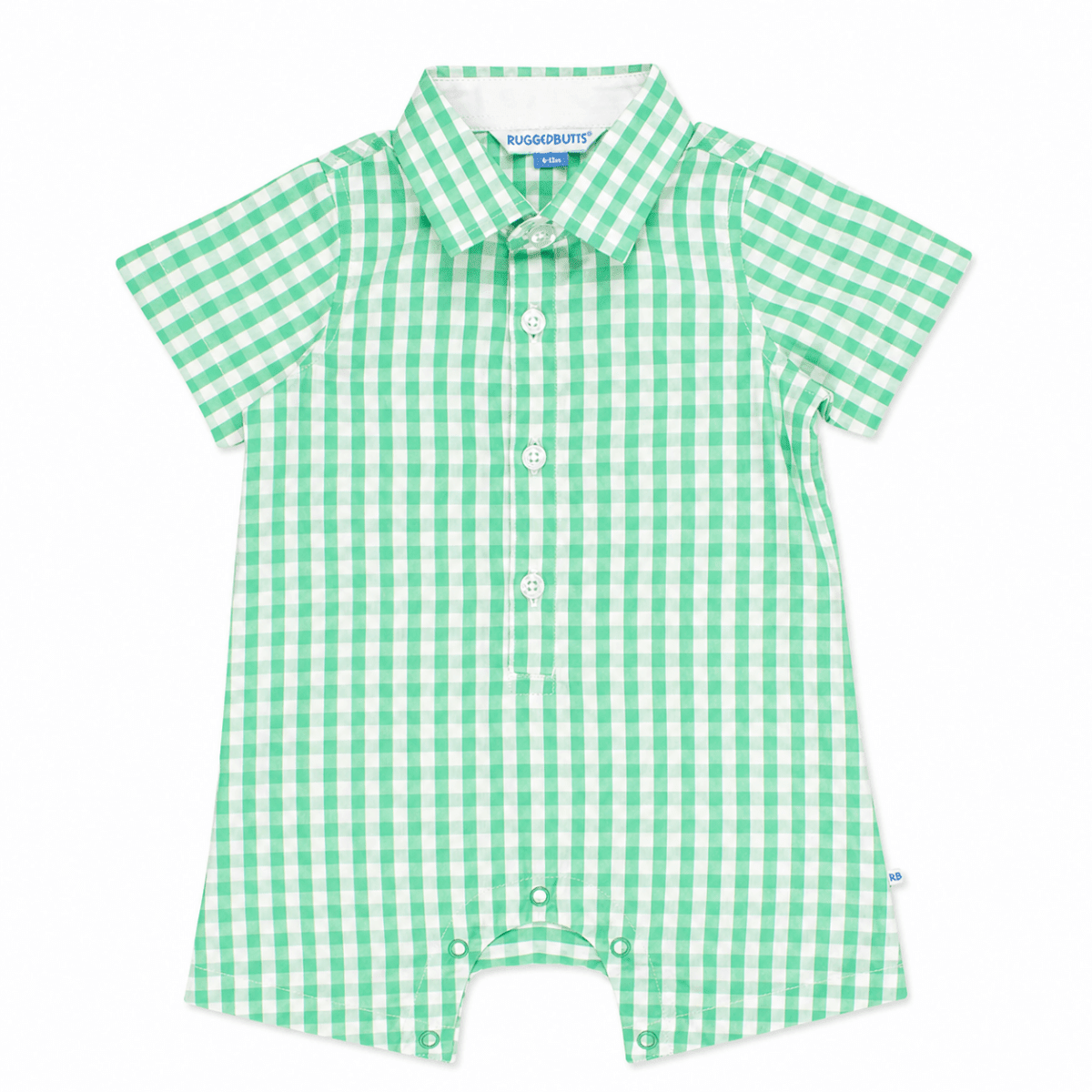 RuggedButts Baby Boys Green Gingham Button-Up Romper | CeCe's Home & Gifts