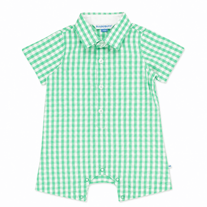 RuggedButts Baby Boys Green Gingham Button-Up Romper | CeCe's Home & Gifts