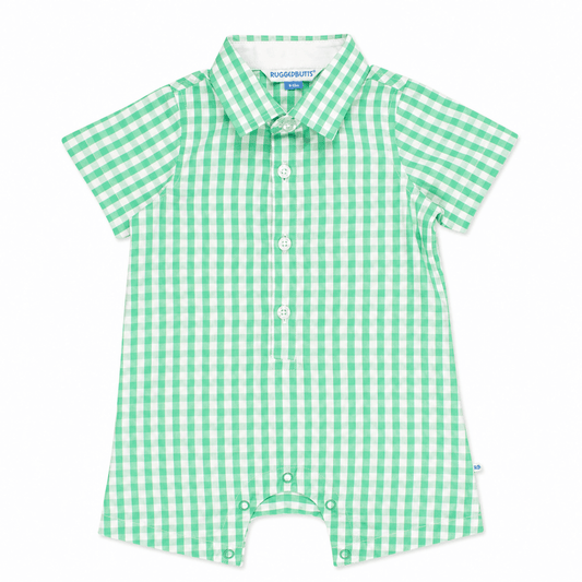 RuggedButts Baby Boys Green Gingham Button-Up Romper | CeCe's Home & Gifts