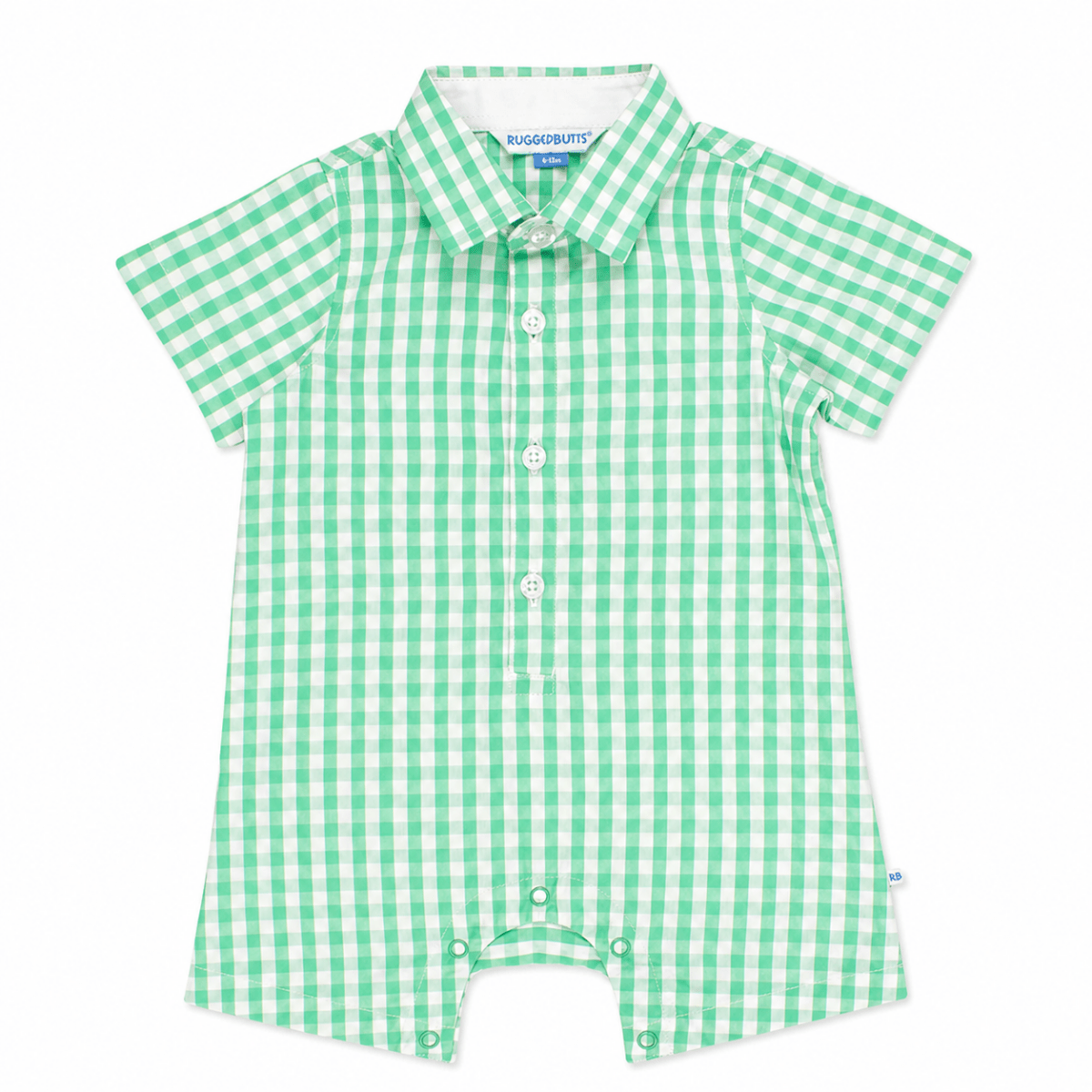 RuggedButts Baby Boys Green Gingham Woven Button - Up Romper | CeCe's Home & Gifts