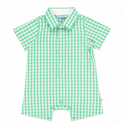 RuggedButts Baby Boys Green Gingham Woven Button - Up Romper | CeCe's Home & Gifts
