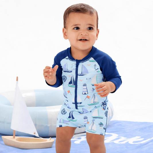 RuggedButts Baby Boys Sweet Sails One Piece Rash Guard | CeCe's Home & Gifts