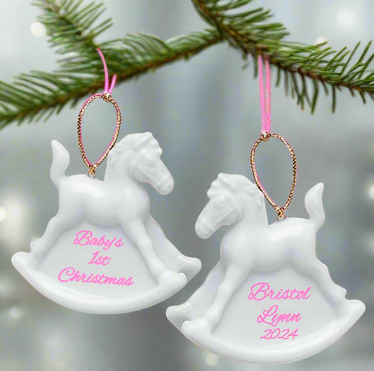 Baby Girl's 1st Christmas Rocking Horse Ornament - Personalized - CeCe's Home & Gifts