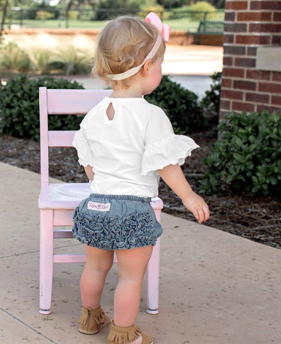 RuffleButts Baby Light Wash Woven Rufflebutt Bloomer | CeCe's Home & Gifts