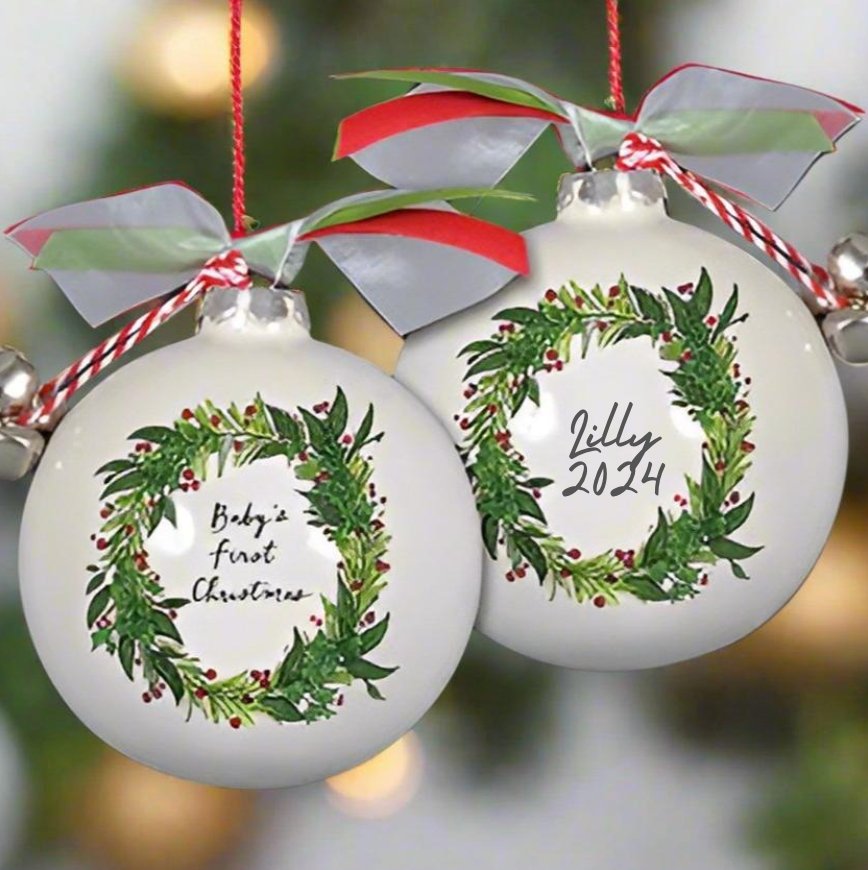 Magnolia Lane Baby's 1st Christmas Personalized Ceramic Ball Ornament | CeCe's Home & Gifts