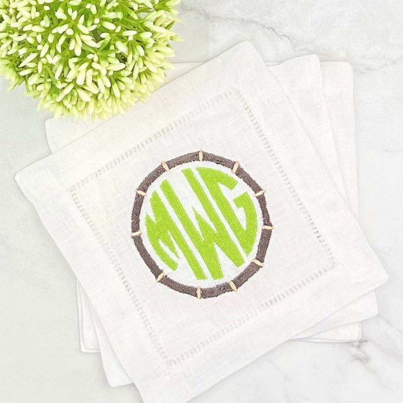 Bamboo Circle Monogram Linen Cocktail Napkin - CeCe's Home & Gifts