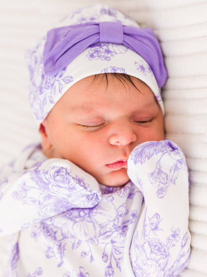 Newborn Purple Toile Bamboo Knotted Gown Set