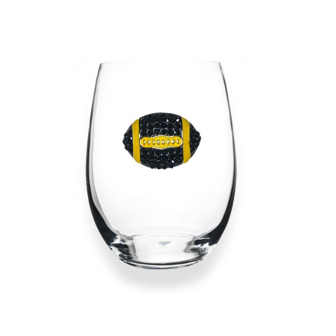 Black & Yellow Football Jeweled Stemless Glassware - CeCe's Home & Gifts