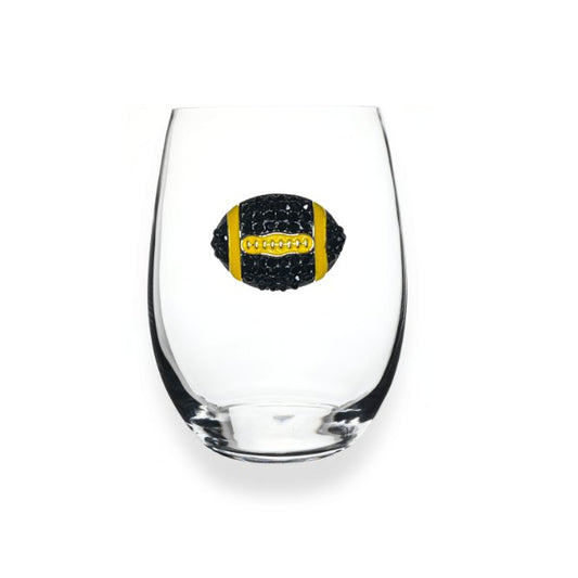 Black & Yellow Football Jeweled Stemless Glassware - CeCe's Home & Gifts