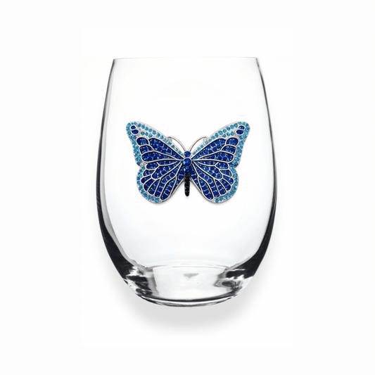 The Queens' Jewels Blue Butterfly Jeweled Stemless Glassware | CeCe's Home & Gifts