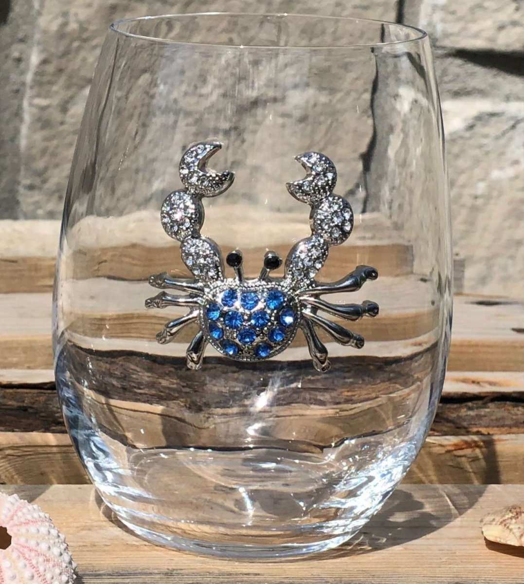 The Queens' Jewels Blue Crab Jeweled Stemless Glassware | CeCe's Home & Gifts