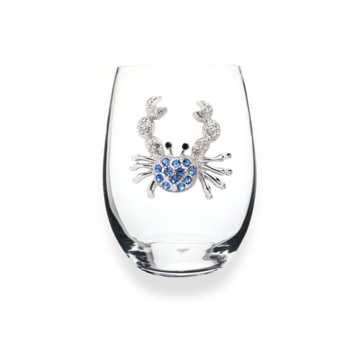 The Queens' Jewels Blue Crab Jeweled Stemless Glassware | CeCe's Home & Gifts