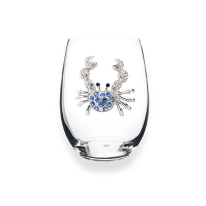 The Queens' Jewels Blue Crab Jeweled Stemless Glassware | CeCe's Home & Gifts
