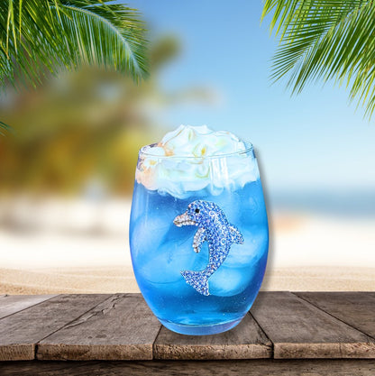 The Queens' Jewels Blue Dolphin Jeweled Stemless Glassware | CeCe's Home & Gifts