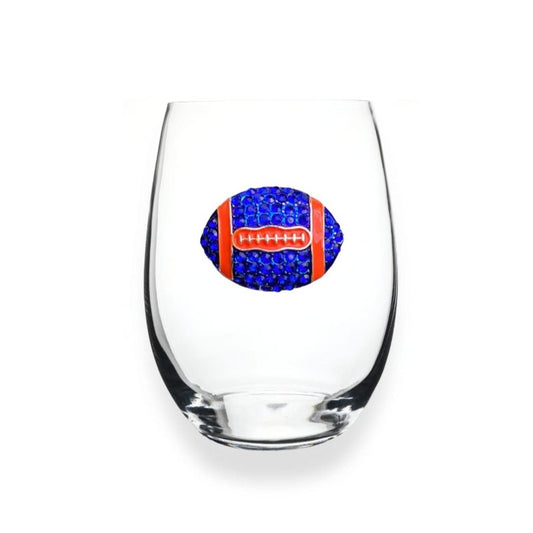 Blue & Orange Football Jeweled Stemless Glassware - CeCe's Home & Gifts