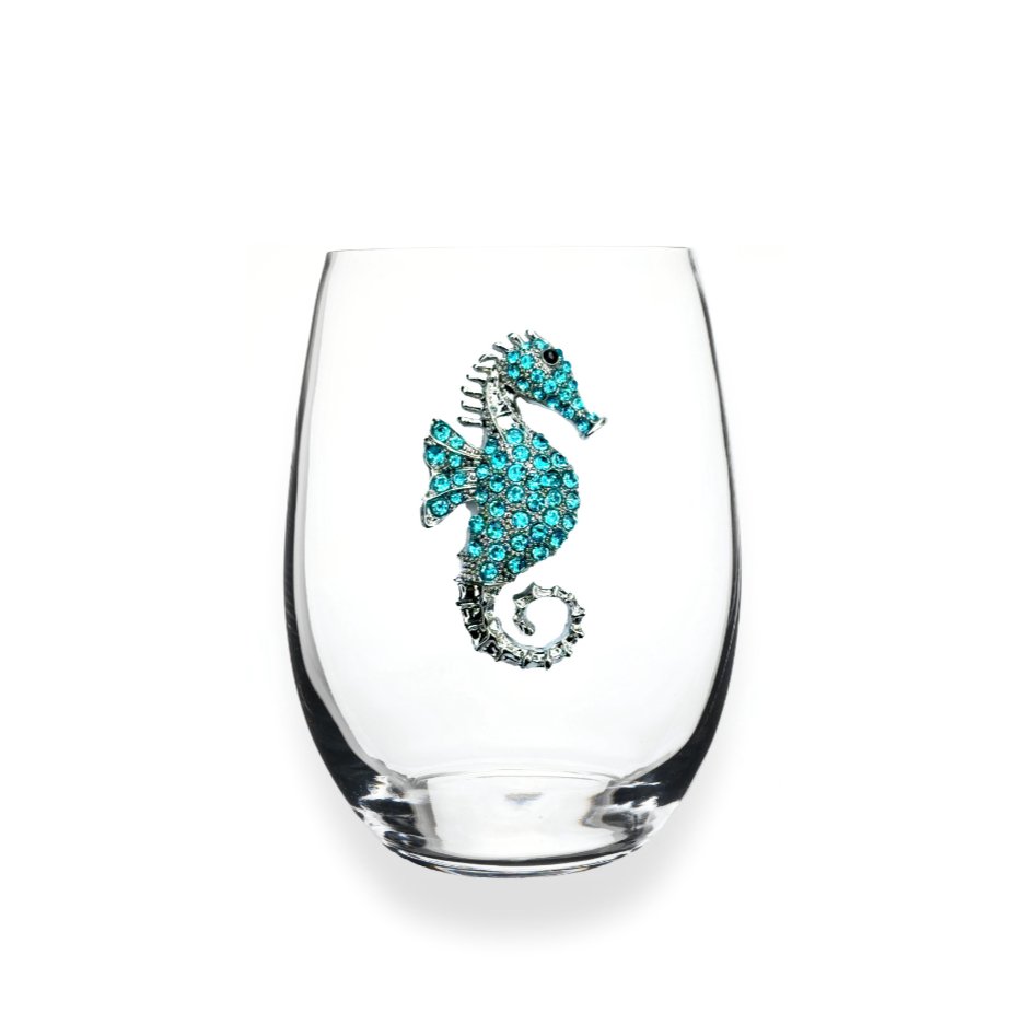 Blue Seahorse Jeweled Stemless Glassware - CeCe's Home & Gifts