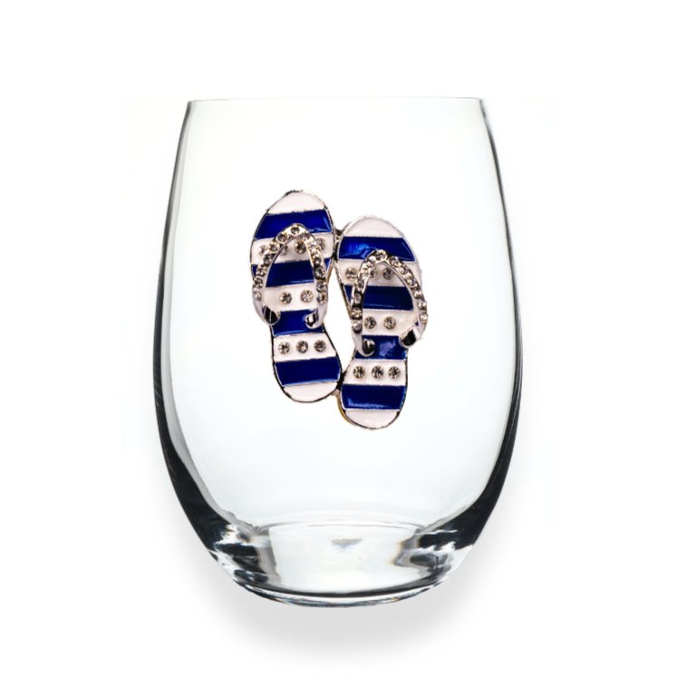 The Queens' Jewels Blue & White Flip Flop Jeweled Stemless Glassware | CeCe's Home & Gifts