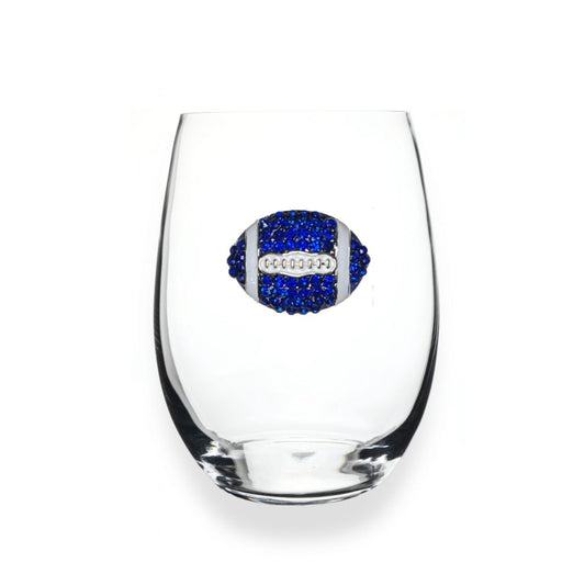 Blue & White Football Jeweled Stemless Glassware - CeCe's Home & Gifts